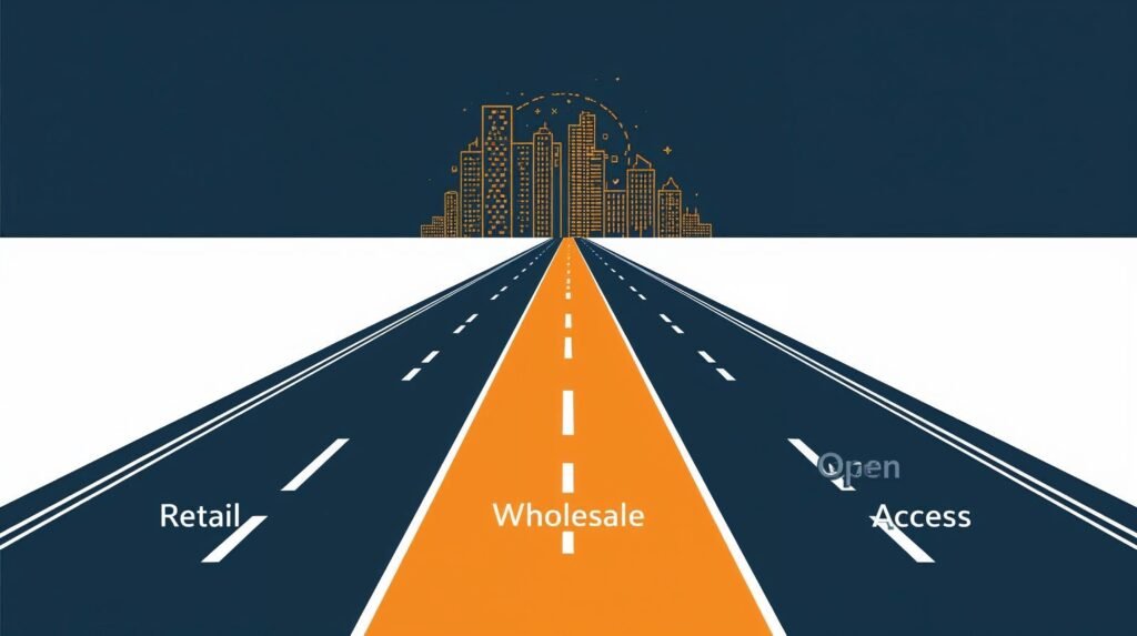 three distinct lanes labeled _Retail,_ _Wholesale,_ and _Open Access