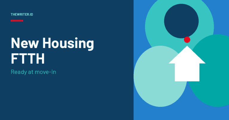 Geometric illustration of a new home marked ready to connect, for new-housing FTTH network design, TheWriter.id.